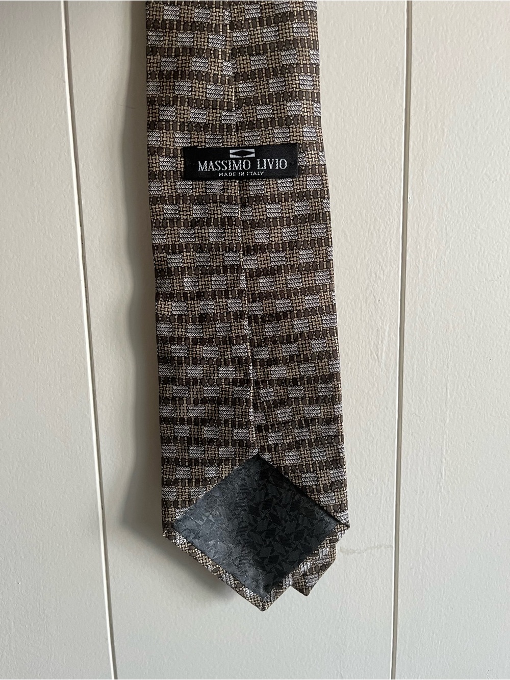 Massimo Livio Brown, Beige, and Grey Checkered Men's Tie